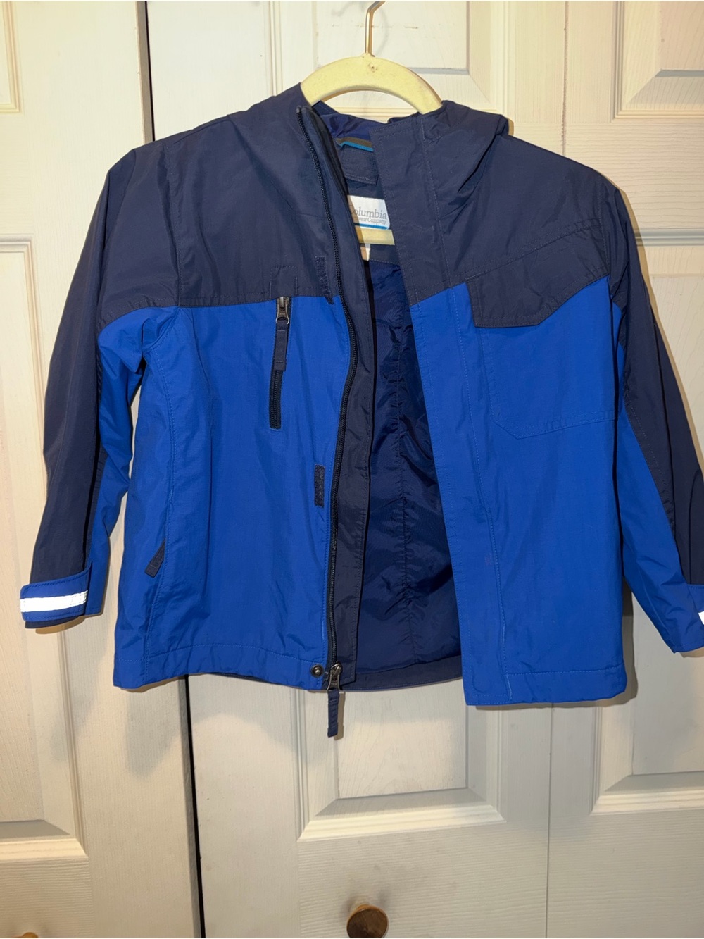 Columbia Boys Blue and Navy Hooded Rain Jacket